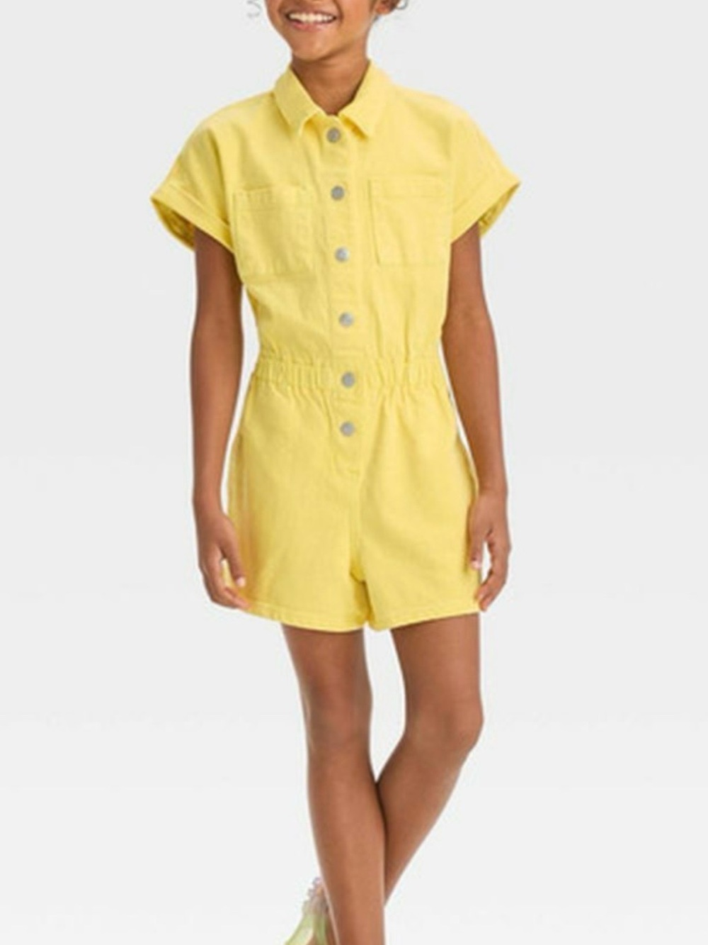 Cat & Jack Yellow Denim Short Sleeve Romper - Size XS (4/5)